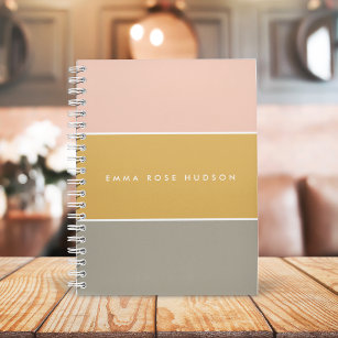 Colour Block Pink Gold Grey Stripe Monogram Notebook