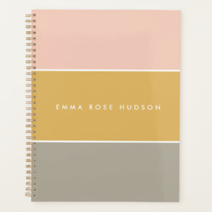 Colour Block Pink Gold Grey Stripe Monogram Planner