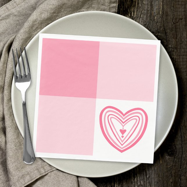 Colour Block Pink Valentine Heart Napkin (Creator Uploaded)