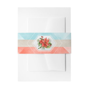 Colour Block Poinsettia Flower Christmas Invitation Belly Band
