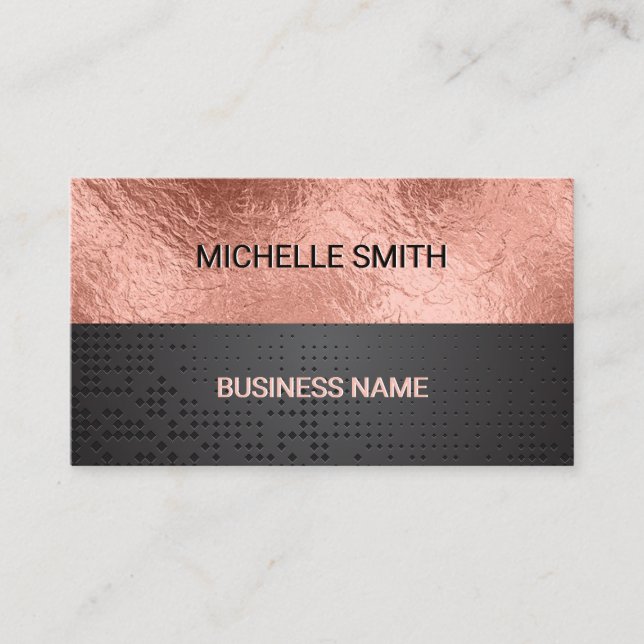 Colour Block | Rose Gold Foil Black Metallic Business Card (Front)