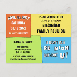 Colour Block Save the Date Reunion Postcard