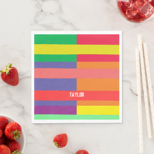 Colour block Stripe Monogram Name Rainbow Napkin