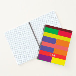 Colour block Stripe Monogram Name Rainbow Notebook