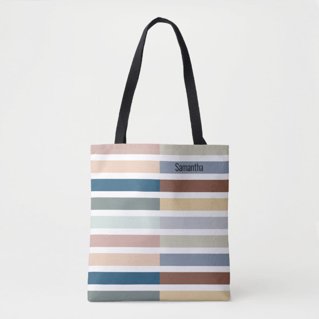 Colour Block Stripe Personalised Tote Bag (Front)