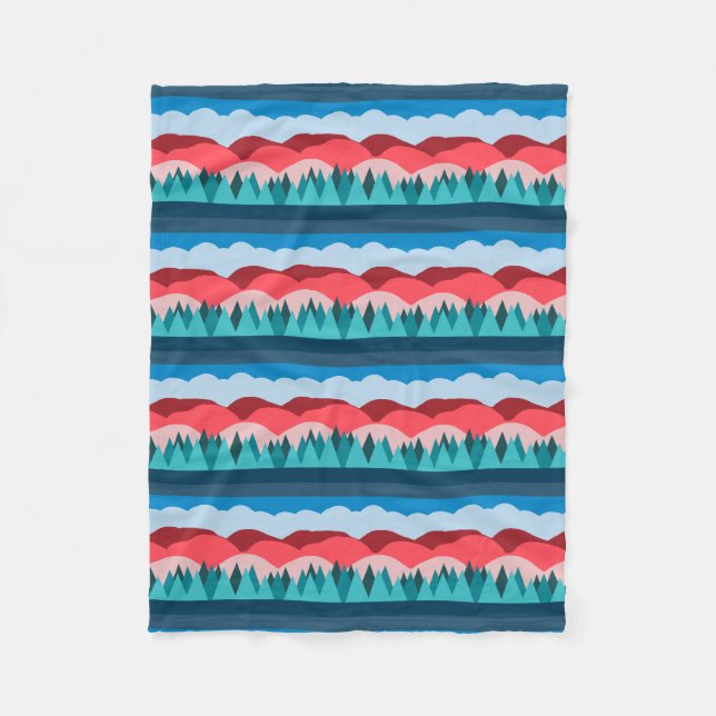 Colour Block Striped Landscape Design Cool Tones Fleece Blanket (Front)