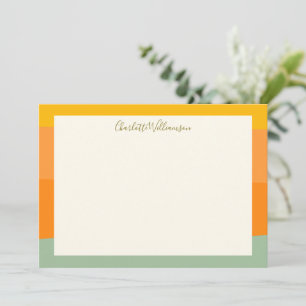 Colour Block Stripes Orange Sage Green Personalise Card