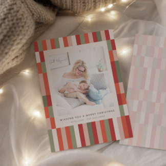 Colour Block Stripes Red - Blush - Green - Cream Holiday Card