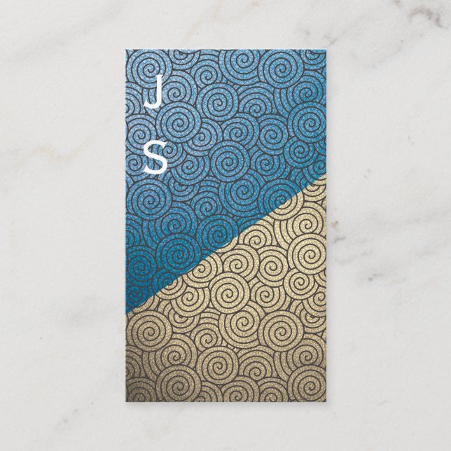Colour Block Swirly Pattern Monogram Business Card (Front)
