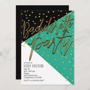 Colour Block Teal Black Bachelorette Invitations