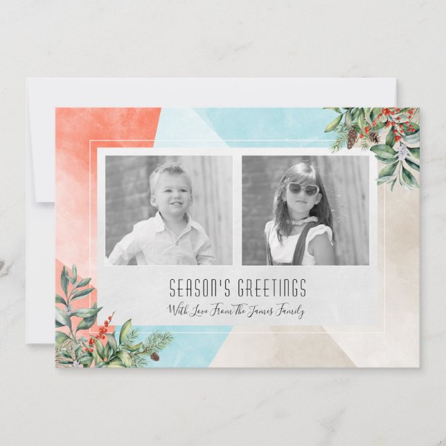 Colour Block Two Photo Christmas Card (Front)