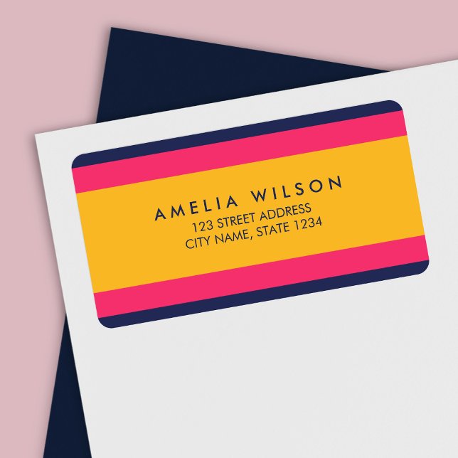 Colour Block Vibrant Blue Pink Yellow Address Label (Creator Uploaded)