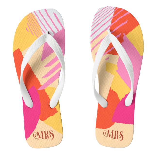 Colour Block Wedding Mrs Bride Summer ID740 Flip Flops (Footbed)