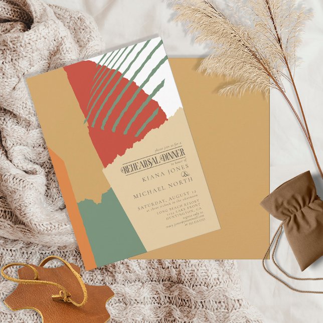 Colour Block Wedding Rehearsal Dinner Autumn ID740 Invitation (Front/Back In Situ)