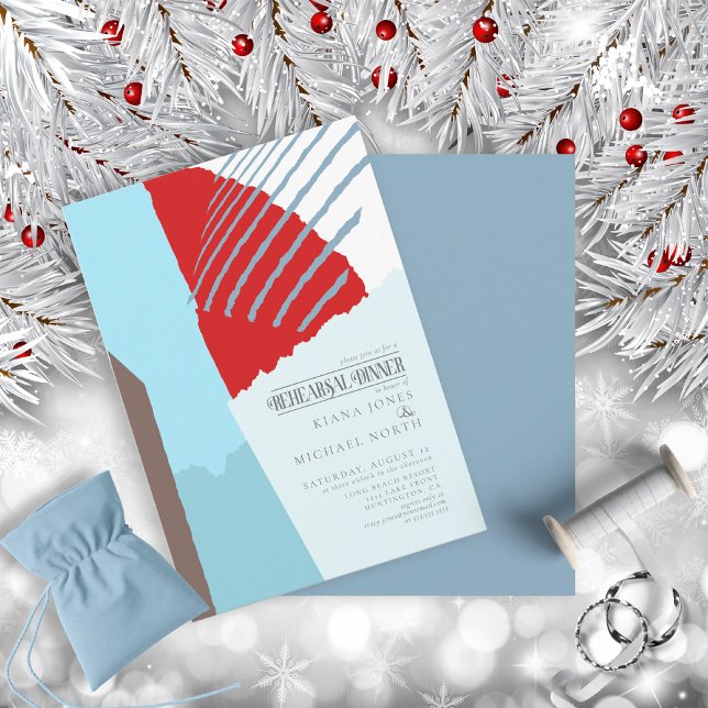 Colour Block Wedding Rehearsal Dinner Winter ID740 Invitation (Front/Back In Situ)