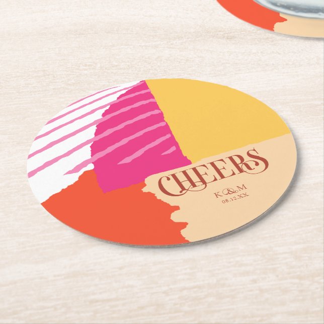 Colour Block Wedding Summer ID740 Round Paper Coaster (Angled)