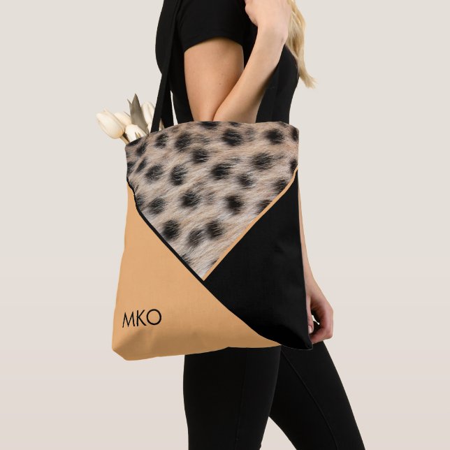 Colour Block with Animal Print Tote Bag (Close Up)