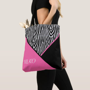 Colour Block with Zebra Print Tote Bag