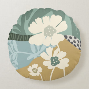 Colour Blocks Cosmos Flowers Silhouettes Modern Round Cushion