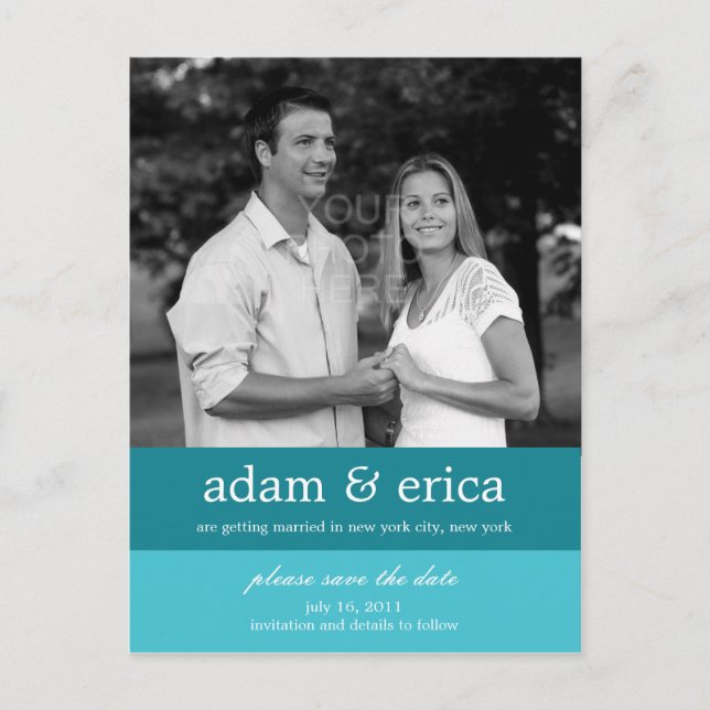 Colour Blocks Save The Date Postcard (Turquoise) (Front)