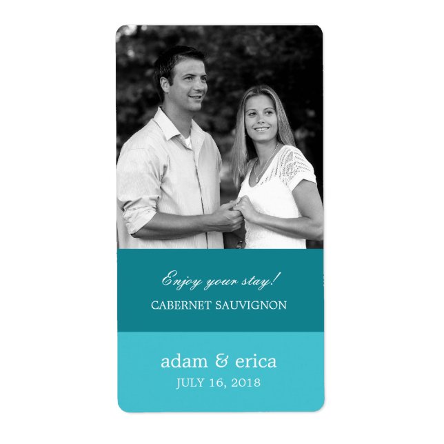 Colour Blocks Wedding Wine Labels (Turquoise) (Front)