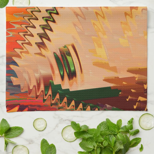 Colour break with zig zag or wave effect kitchen t tea towel (Folded)