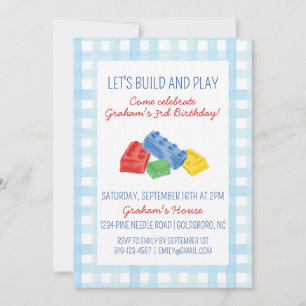 Colour Building Bricks Birthday Party Invitation
