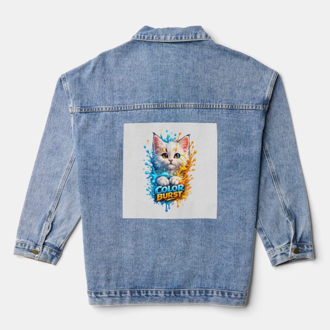 Colour Burst Cat – Vivid Paint Splash Denim Jacket (Back)