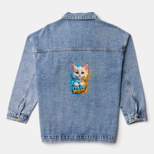 Colour Burst Cat – Vivid Paint Splash Denim Jacket (Back)