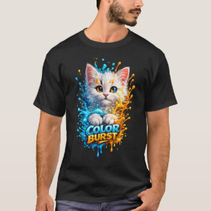 Colour Burst Cat – Vivid Paint Splash Graphic Tee