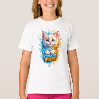 Colour Burst Cat – Vivid Paint Splash Kids Graphic