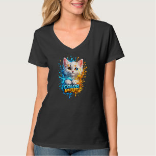 Colour Burst Cat – Vivid Paint Splash Women's Tee