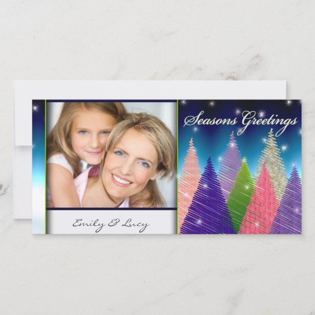 Colour burst Christmas tree photo card template (Front)