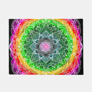 Colour Burst Rainbow Prism Mandala   Doormat
