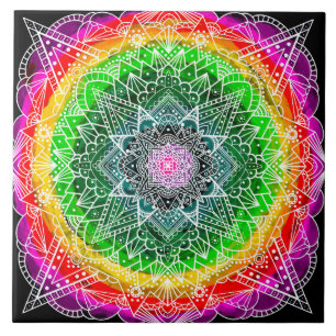 Colour burst Rainbow Prism Mandala Tile