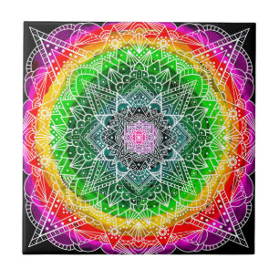 Colour burst Rainbow Prism Mandala   Tile