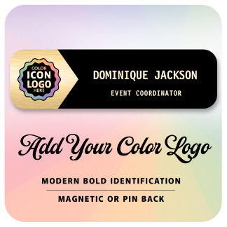 Colour Business Logo Black Gold Classic Chevron ID Name Tag