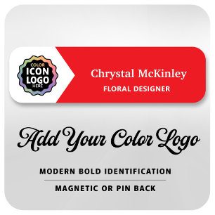 Colour Business Logo Red White Employee ID Name Tag