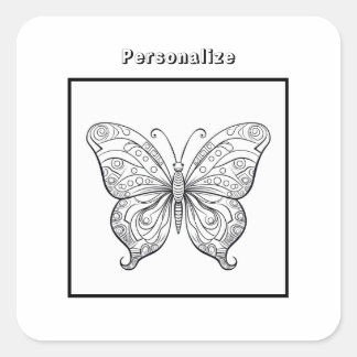 Colour Butterfly Personalised  Square Sticker
