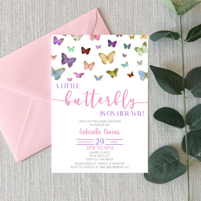 Colour Butterfly Themed Girl Baby Shower  Invitation (Creator Uploaded)