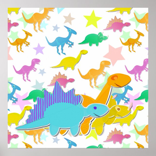 Colour Cartoon Dinosaurs Poster (Front)