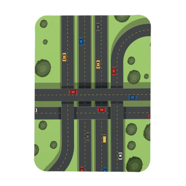 Colour Cartoon Highway & Cars Cool Background Grap Magnet (Vertical)
