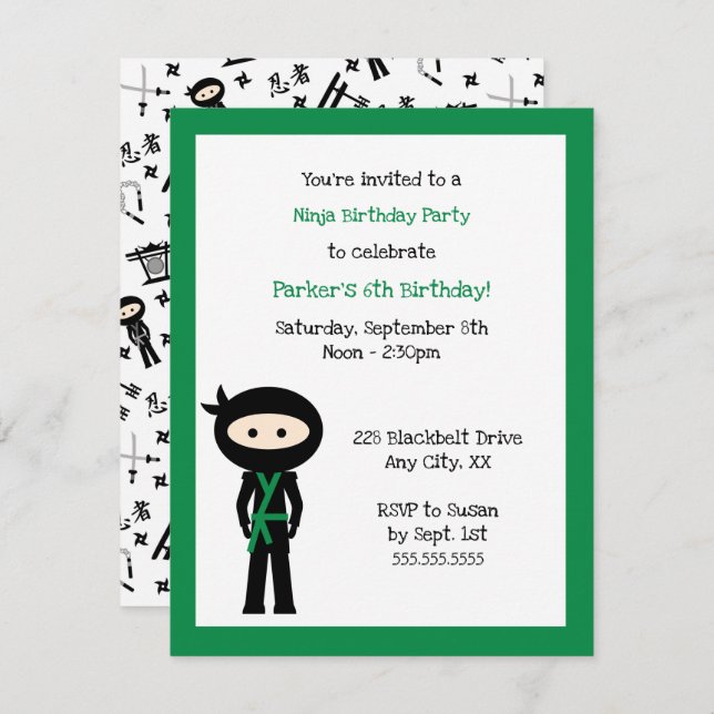 Colour Change Ninja Birthday party invite (Front/Back)