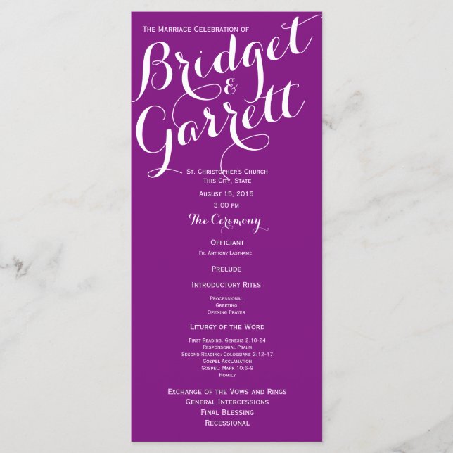 Colour Choice Text Design Wedding Program Programme (Front)