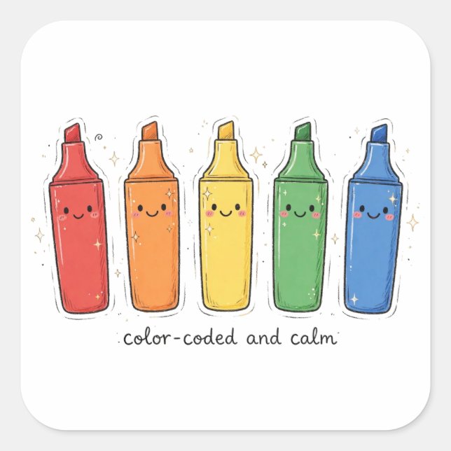 Colour-Coded and Calm Kawaii Highlighter Sticker (Front)