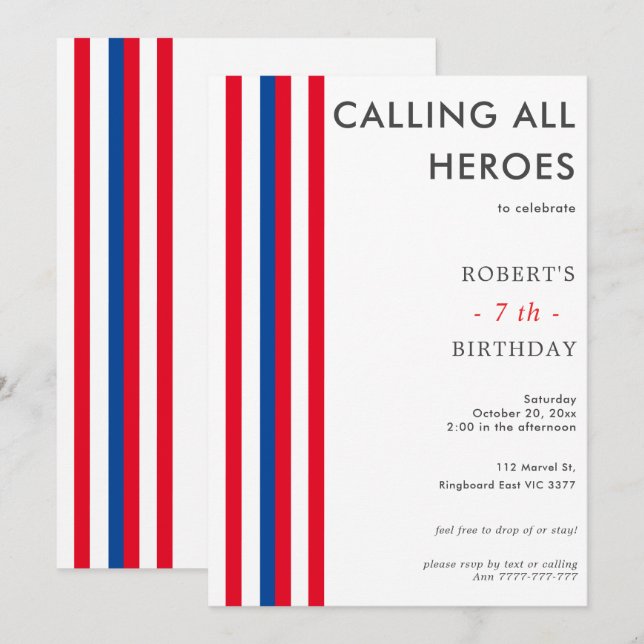 Colour Comics Inspired SuperHero Birthday Party Invitation (Front/Back)