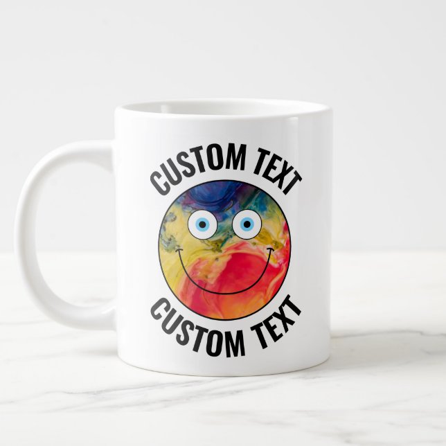 Colour Crazy Custom Happy Face & Personalised Text Large Coffee Mug (Left)