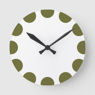 Colour Crescent - Deep Olive with White Round Clock