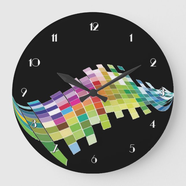 Colour Cube Pixels Black Wall Clock (Front)