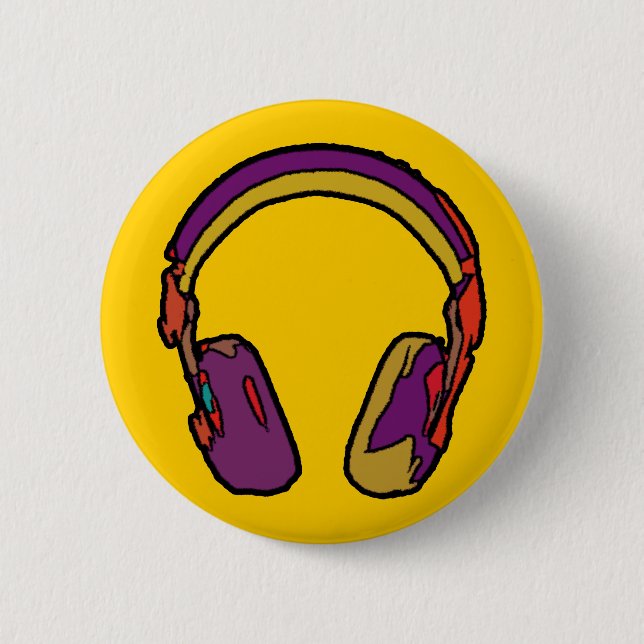 colour dj headphone 6 cm round badge (Front)